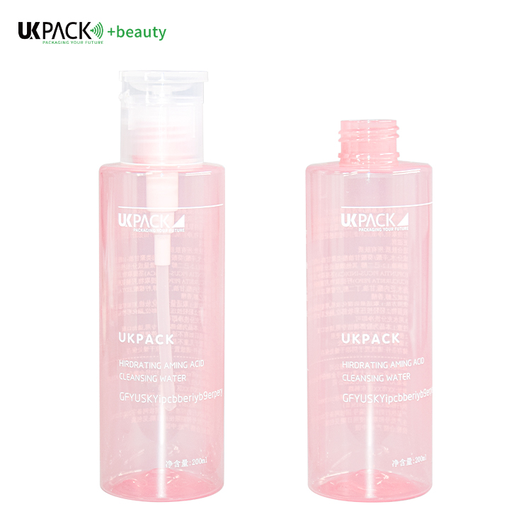 200ml PET Makeup Remover Pump Bottle Customized Logo Pink Color cosmetic Bottle UKG32