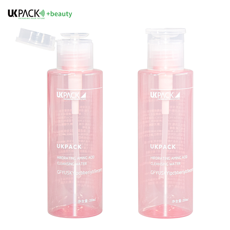 200ml PET Makeup Remover Pump Bottle Customized Logo Pink Color cosmetic Bottle UKG32