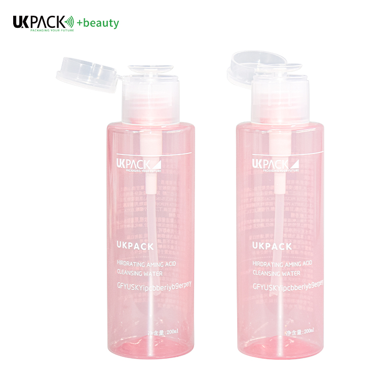 200ml PET Makeup Remover Pump Bottle Customized Logo Pink Color cosmetic Bottle UKG32