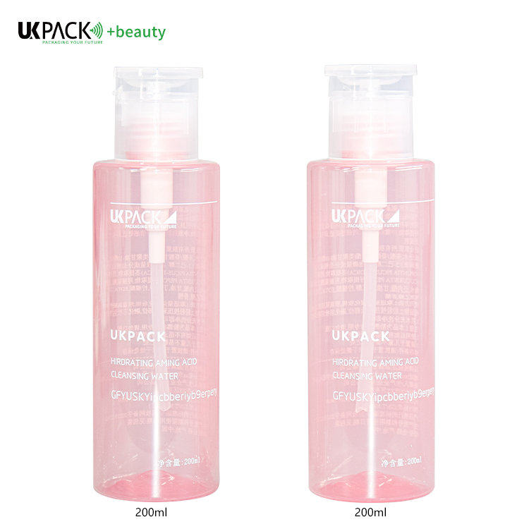 200ml PET Makeup Remover Pump Bottle Customized Logo Pink Color cosmetic Bottle UKG32