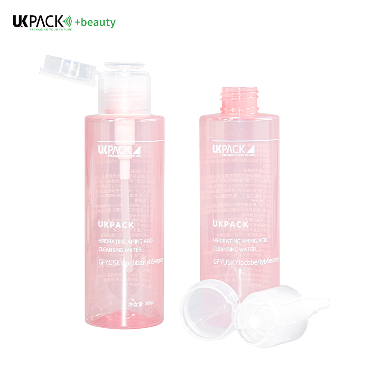 200ml PET Makeup Remover Pump Bottle Customized Logo Pink Color cosmetic Bottle UKG32