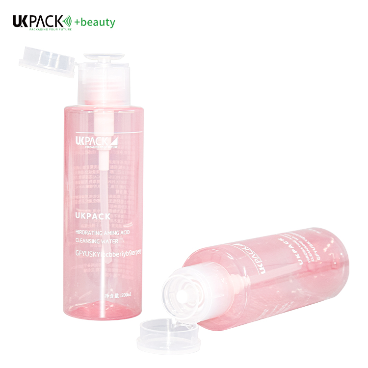 200ml PET Makeup Remover Pump Bottle Customized Logo Pink Color cosmetic Bottle UKG32