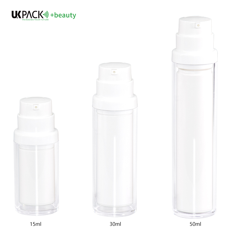 15ml 30ml 50ml Airless Pump Container Left Right Lock No Covers Attractive Packaging For Cosmetics