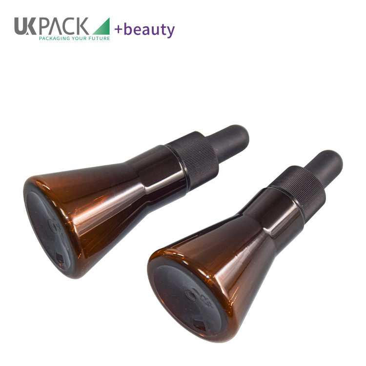 Brown color PET 20ml Cosmetic essence packaging dropper bottle