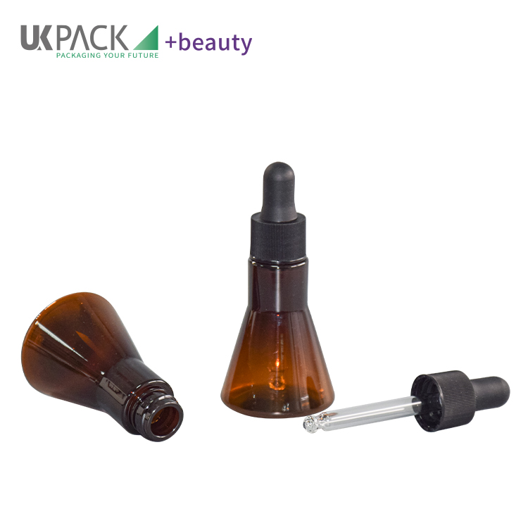 Brown color PET 20ml Cosmetic essence packaging dropper bottle