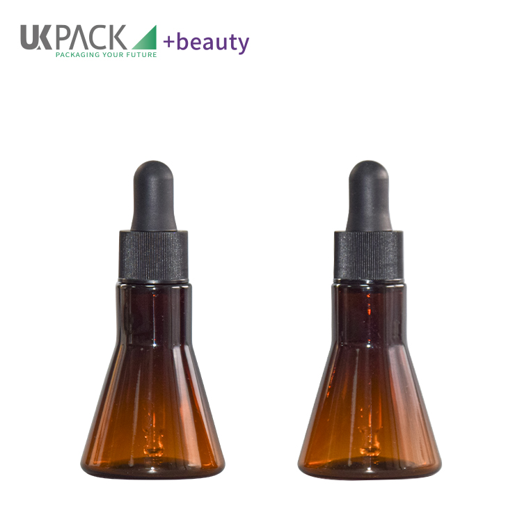 Brown color PET 20ml Cosmetic essence packaging dropper bottle