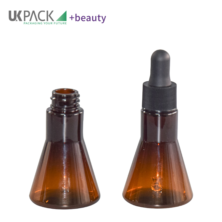 Brown color PET 20ml Cosmetic essence packaging dropper bottle