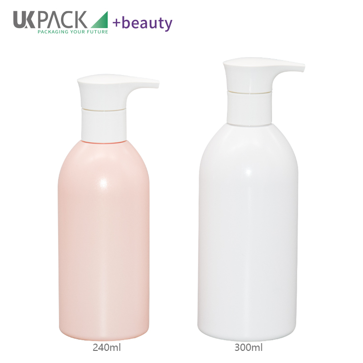 Smooth PET Round Shoulders Cosmetic Lotion Bottle With 2.8cc 240ml 300ml
