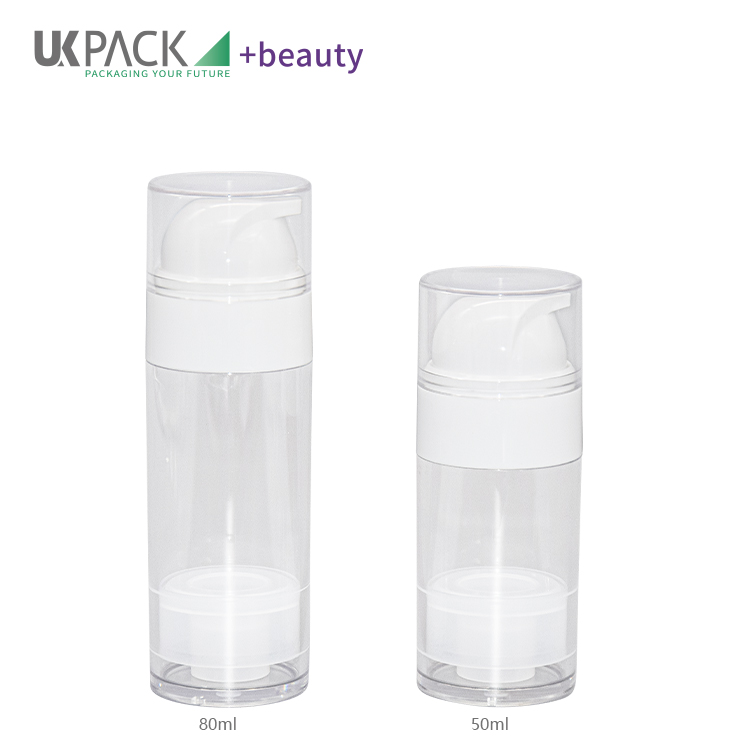 Round PET Airless Dispenser Pump Bottle 50ml 80ml For Personal Care UKA69
