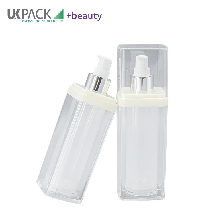 UKA51 Recyclable 100ml Square Airless Lotion Bottles With Transparency Lid