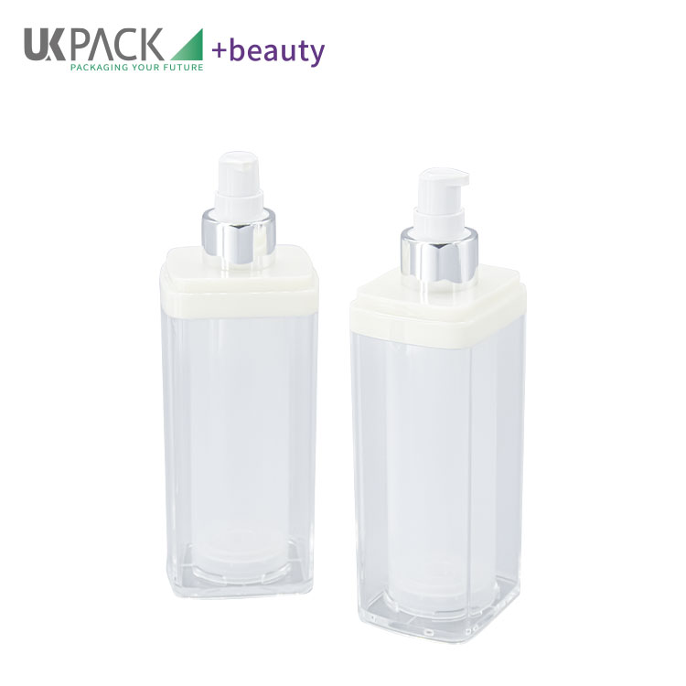 UKA51 Recyclable 100ml Square Airless Lotion Bottles With Transparency Lid
