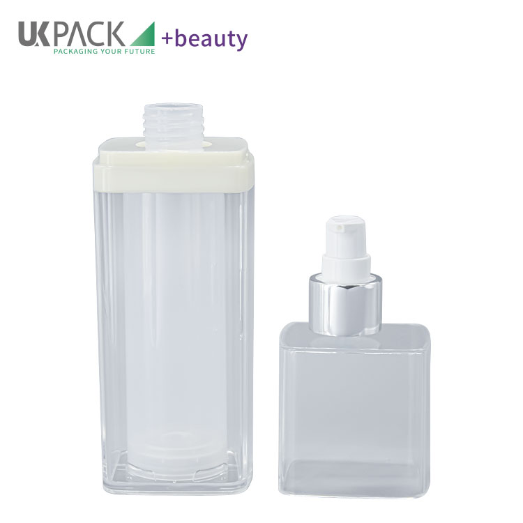 UKA51 Recyclable 100ml Square Airless Lotion Bottles With Transparency Lid