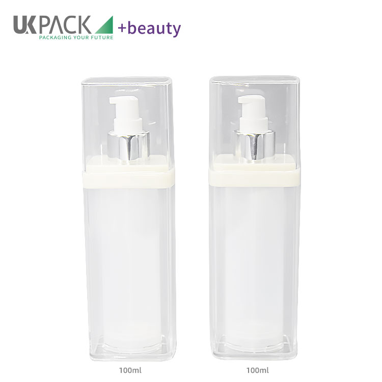 UKA51 Recyclable 100ml Square Airless Lotion Bottles With Transparency Lid
