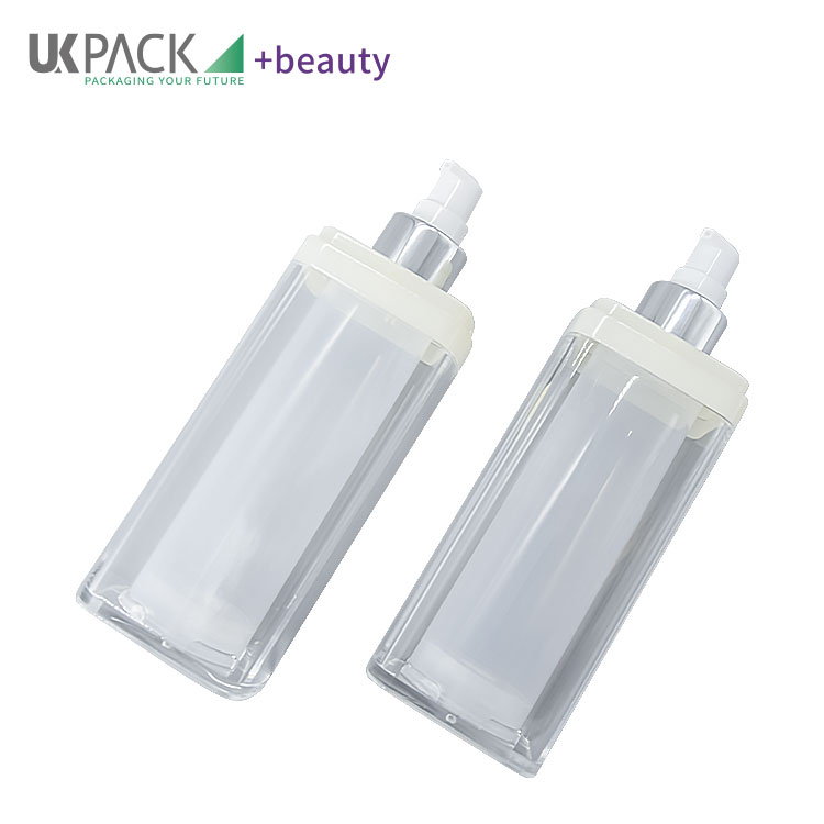 UKA51 Recyclable 100ml Square Airless Lotion Bottles With Transparency Lid