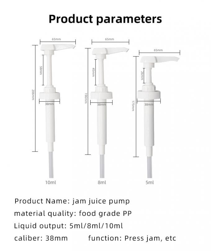 Plastic PP Syrup Dispenser Pump 5ml 8ml 10ml 38 - 400 4