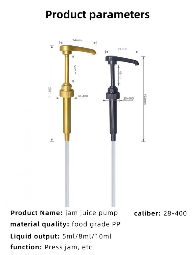 Food Grade Gold Syrup Dispenser Pump Dustproof Drip Proof Design 6