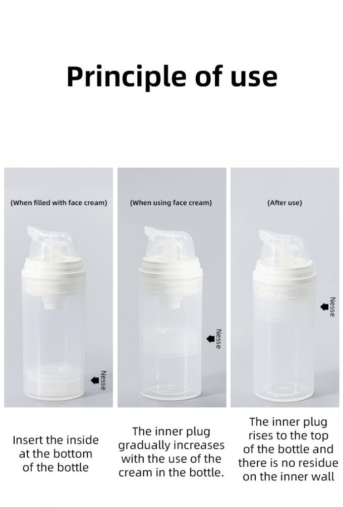 Round allplasticPp Airless Pump Bottle 15ml 30ml 50mlMono airless pump bottle dispenser 4