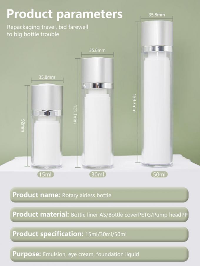 15ml 30ml 50ml Acrylic Airless Bottle Round Rotating Lift Type 7
