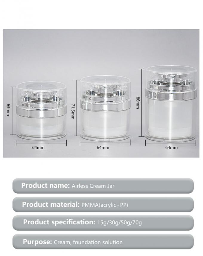 70g Round Acrylic Cosmetic Airless Jar Packaging For Eye Cream 0