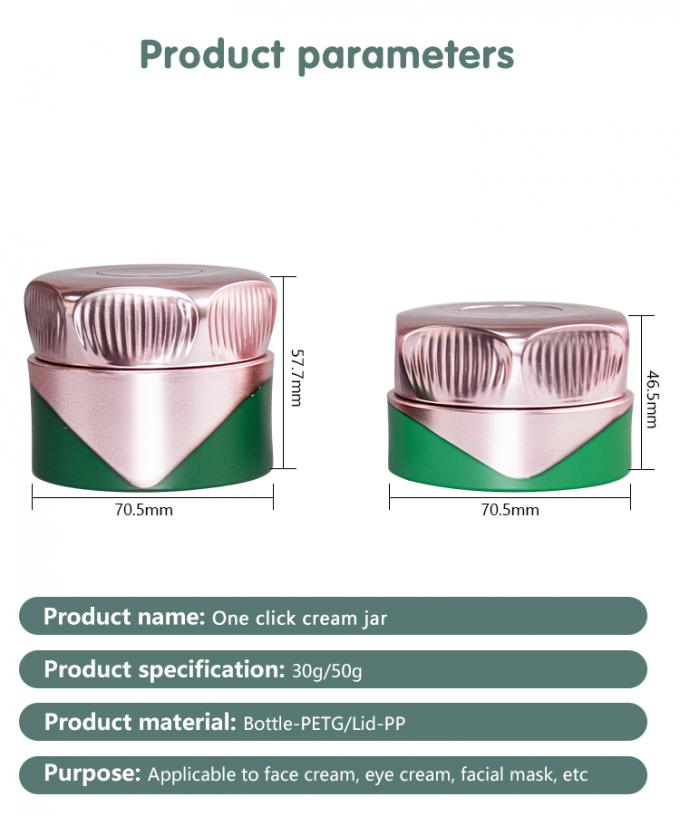 Innovative packaging cream bottle, one click open design cosmetic jar PETG 30g50g 6