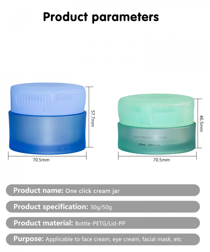 30g/ 50g Customized One Click Cream Jar Face Cream Hair Cream Container Skin Care Packaging Push Botton Cap UKC69C 3