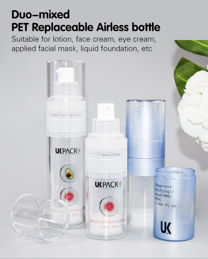 30ml/50ml DUO-Mixed PET Replaceable Airless Bottle Skin Care Packaging UKA84 0