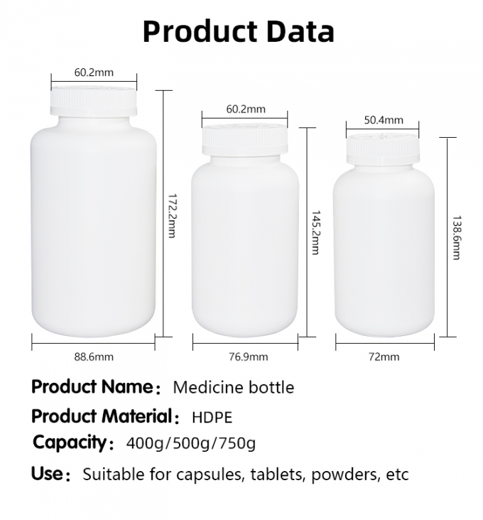 400g / 500g / 750g Customized Color And Logo Health Bottle HDPE Medicine VC Bottle UKH17 5