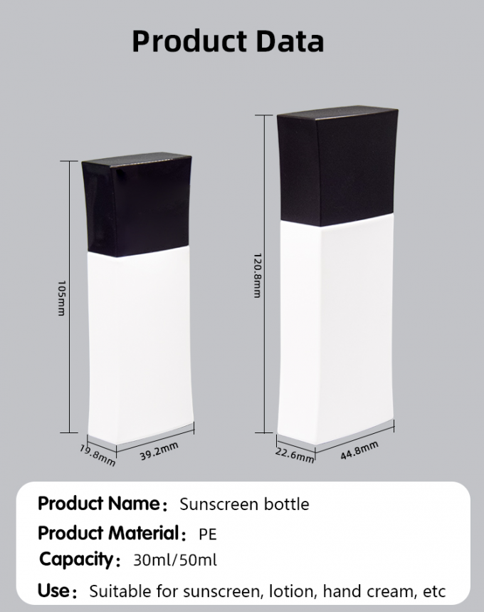 30ml / 50ml PE Customized Color And Logo Square Shape Sunscreen Hand Cream Lotion Bottle UKL33D 7