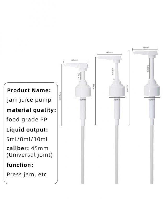 Universal Closure Plastic PP Syrup Dispenser Pump 5ml 8ml 10ml Dosage 28mm - 38mm 1