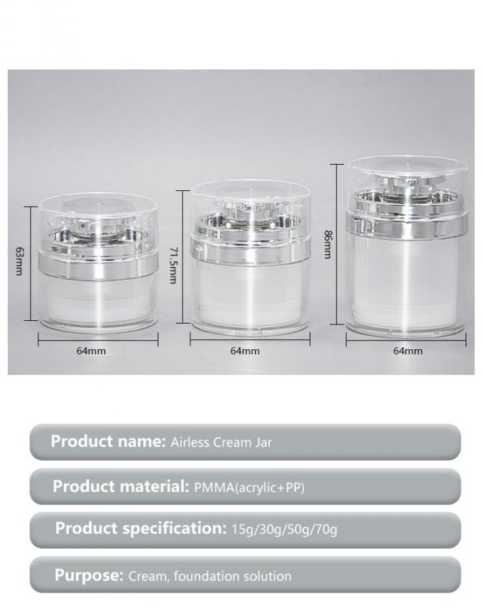 Customized Airless Pump Jar Cosmetic Skincare Packaging Container 15g 30g 50g 70g 1