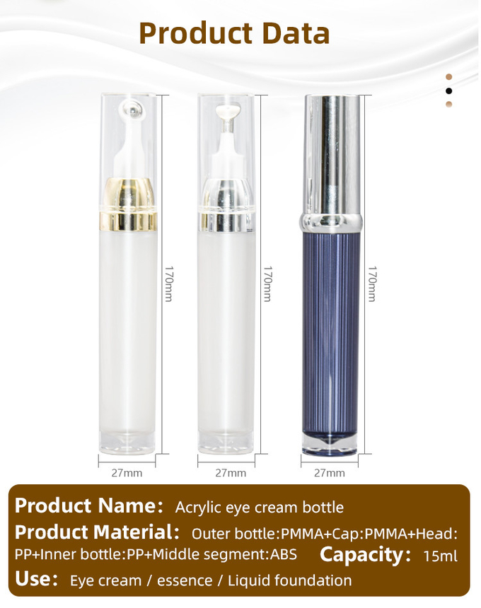 Airless Eye Treatment Pharmaceutical Bottles Zine Alloy Head For Skincare 15ml 2