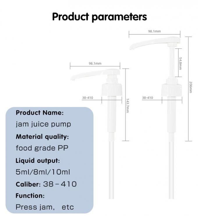 Food Grade Plastic PP Narrow Head Syrup Dispenser Pump 5ml/8ml/10ml Output 38-410 Closure 1