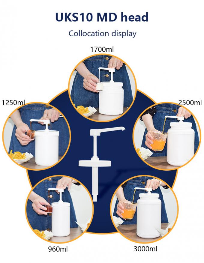 3000ml PE Container Plastic Condiment Pump Dispenser Set MD Head Type 3