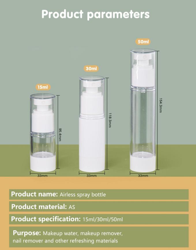 UKP21 15ml 30ml 50ml AS Airless Bottle With Spray Pump Fine Mist Cosmetic Packaging 1