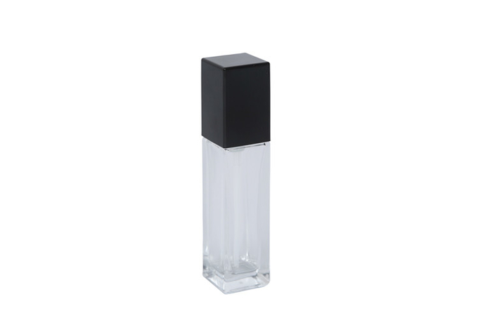 Empty Clear Square 30ml Foundation Sample Bottles Glass Emulsion With Black Pump Head 1