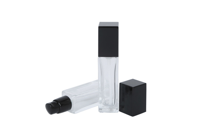 Empty Clear Square 30ml Foundation Sample Bottles Glass Emulsion With Black Pump Head 0