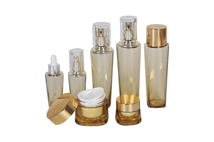 Gold Cosmetic Packaging Set Plastic Dropper Bottle Lotion Bottle Toner Bottle And 15/50g Acrylic Cream Jar 0