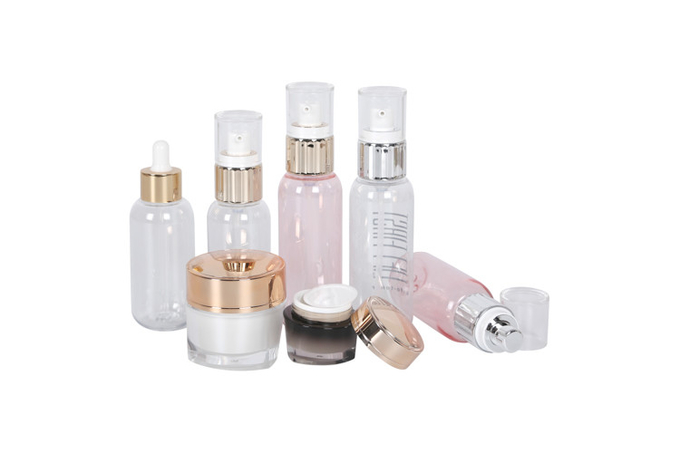 Empty Trave Skincare Set PET 100ml Dropper Bottle 100ml 120ml Lotion Bottle And 15g 50g Acrylic Triangle Cream Jar 0