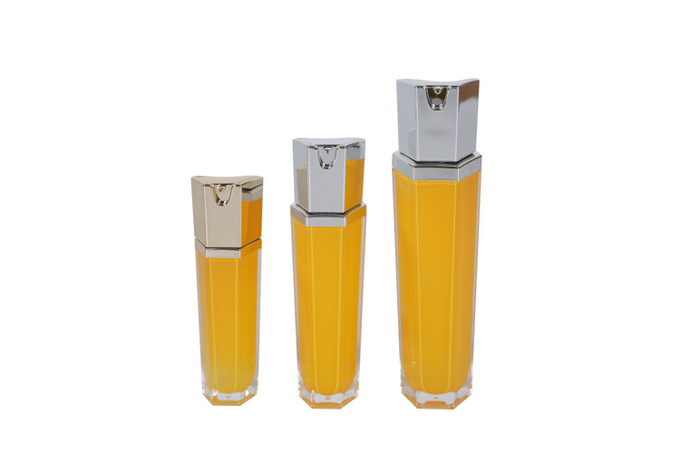 Hexagon Gold/Yellow Beauty Packaging Acrylic 30/60/100ml Moisturizing Lotion Bottles And 30/50g Cream Jar 0