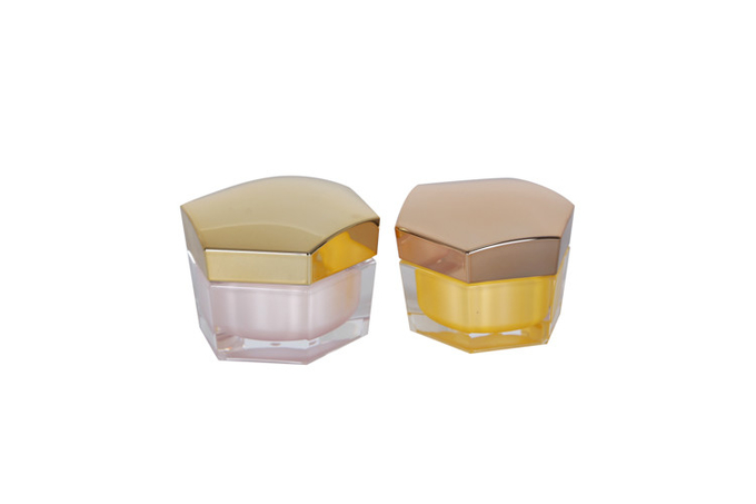Hexagon Gold/Yellow Beauty Packaging Acrylic 30/60/100ml Moisturizing Lotion Bottles And 30/50g Cream Jar 1