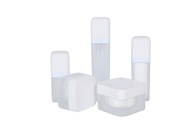 6pcs Froseted White Square Airless Lotion Bottles And Luxury Cream Jar Fancy Cosmetic Skincare Set For Travel Packaging 0
