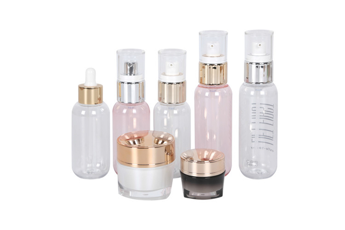 High Quality 100ml 120ml PET Dropper Serum Bottle 15g 50g Acrylic Face Cream Jar Cosmetic Skincare Packaging Set 1