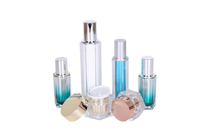 Gradient Color Acrylic 30-50-100ml Polygon Lotion Bottle 30-50g Cream Jar Skincare Cosemtic Packaging 0