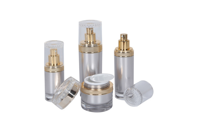 Elegant Cosmetic Personal Care Packaging Set 50g Cream Jar 30-50-100ml Acrylic Gold Pump Lotion Bottle 1
