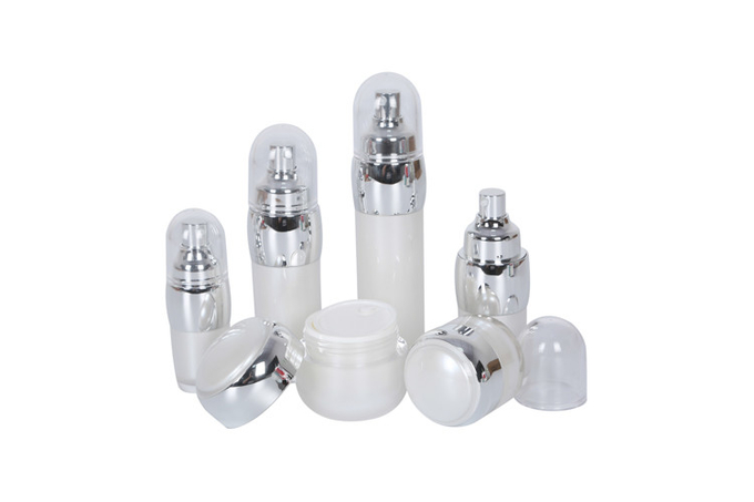 Sliver Pump/Cap White Acrylic 15-30-50-100ml Lotion Bottle 30-50g Crean Jar Skincare Cosmetic Set 1