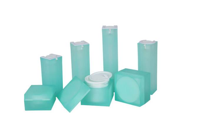 Clear Green Square Cream Lotion Bottles With Internal Press Pump 30/50/80g Heavy Acrylic Cream Jar Skincare Set 0
