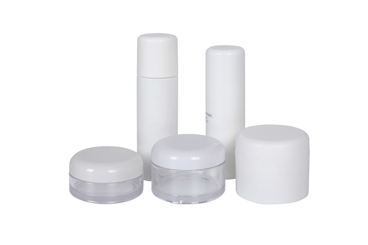 Soft Touch White Plastic Cosmetic Packageing Set 80/100/120/150ml Lotion Bottles And 60/100ml Cream Jar